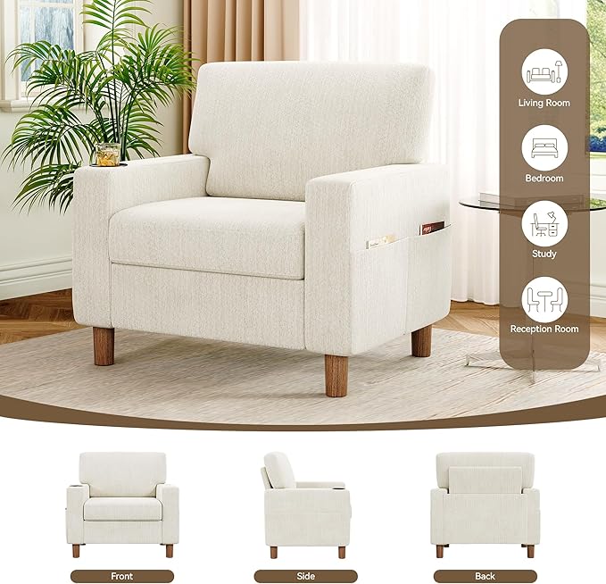 Mid Century Modern Accent Chairs Set of 2, Chenille Comfy Living Room Arm Chairs