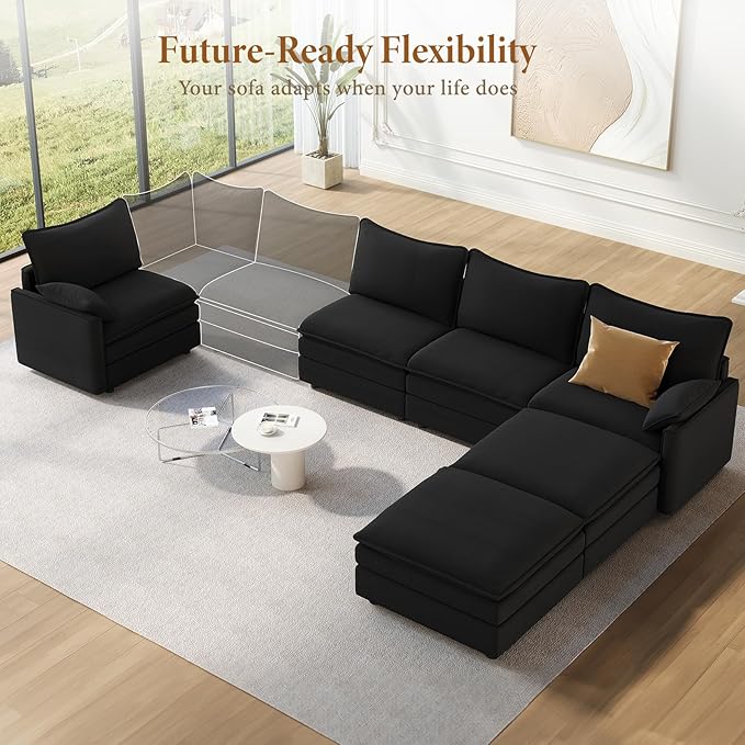 Vesgantti 142" U Shaped Sectional Couch, Comfy Cloud Modular Sectional Sofa
