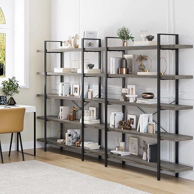 OtterOasis Bookshelf Set, Heavy Duty 5-Tier Industrial Bookcase, 120lbs Shelf
