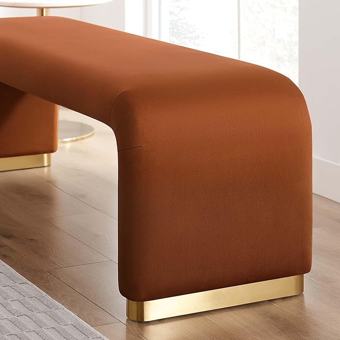 Modway EEI-6734-BRA-RUS Koda Performance Velvet Waterfall Long Bench, Brass Rust