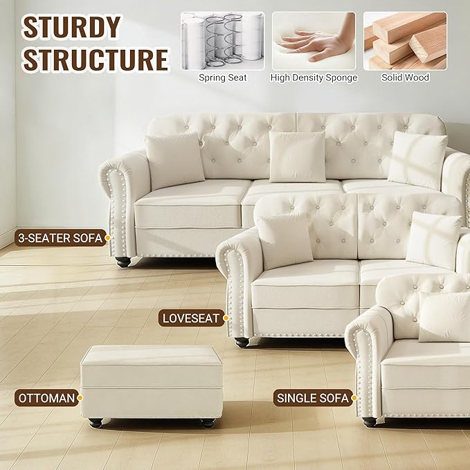 KEIKI 41" Velvet Chesterfield Sofa