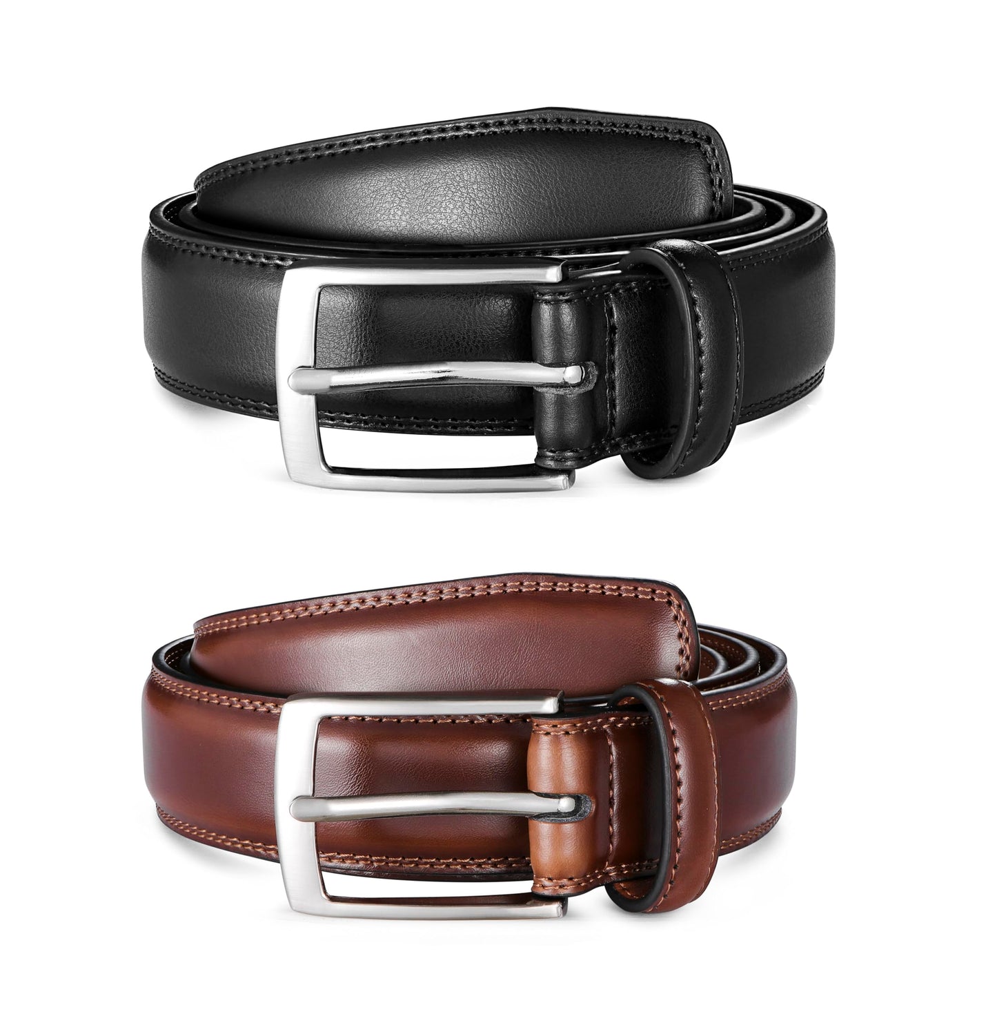 MILORDE Men's Leather Dress Belt 2Pack, Handmade, 100% Cow Leather, Fashion & Classic Designs for Work Business and Casual (2pack-Black101/Brown103,36)