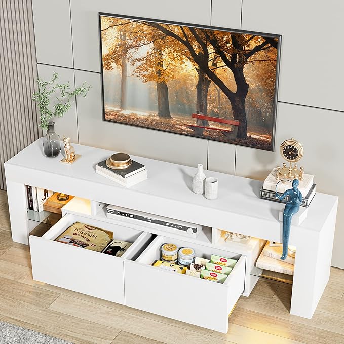 JUMMICO TV Stand with LED Lights, Modern Entertainment Center Media and Open