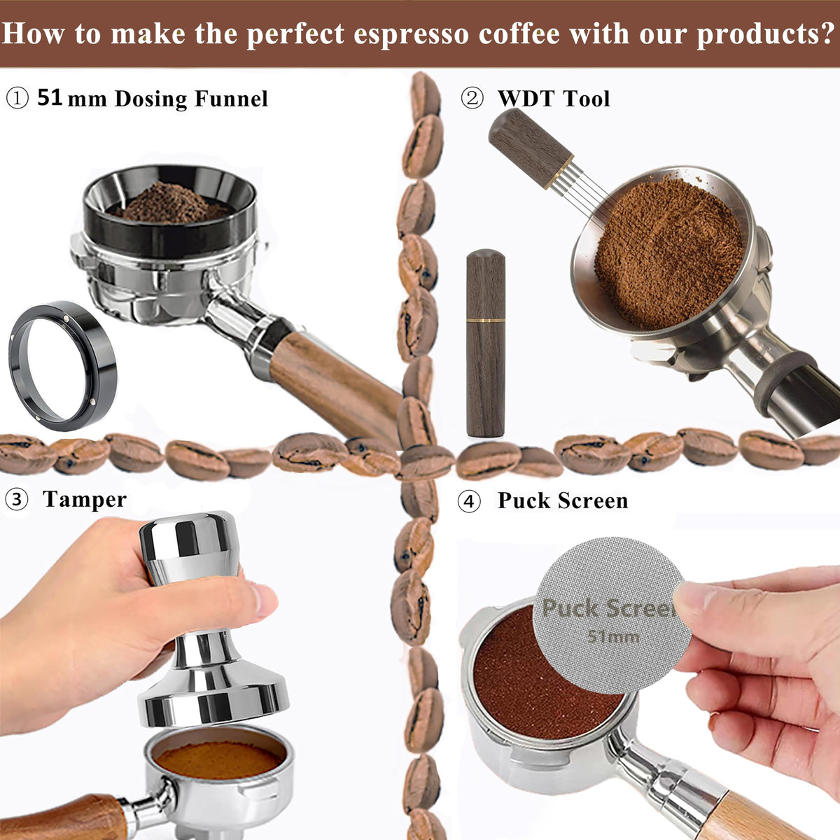 51mm Espresso Tamper Espresso Accessories Kit: Espresso Tamper Set, Coffee Tamper Espresso Tools Barista Tools | Espresso Kit Fits Espresso Coffee Machines of 51mm Portafilters