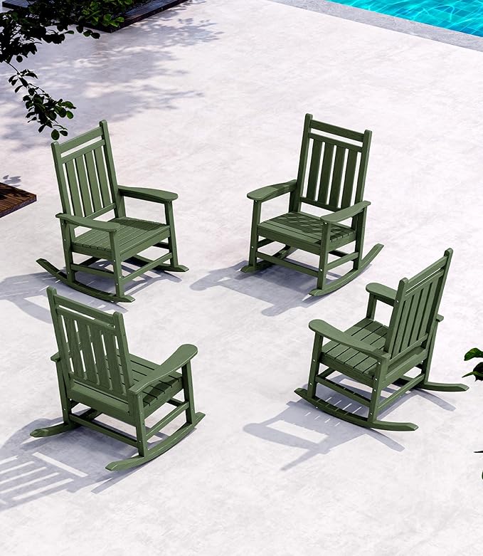 SERWALL Oversized Rocking Chair Set of 4 Outdoor, HDPE Outdoor Rocking Chair