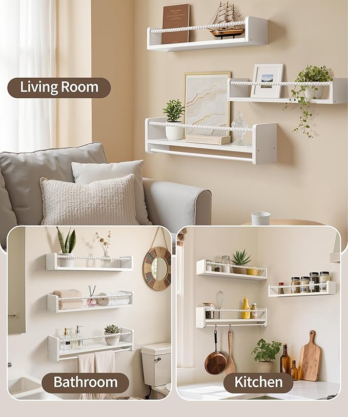 Maxpeuvon 23 Inch Kids Bookshelves Set of 3, Natural Wooden Floating Shelves