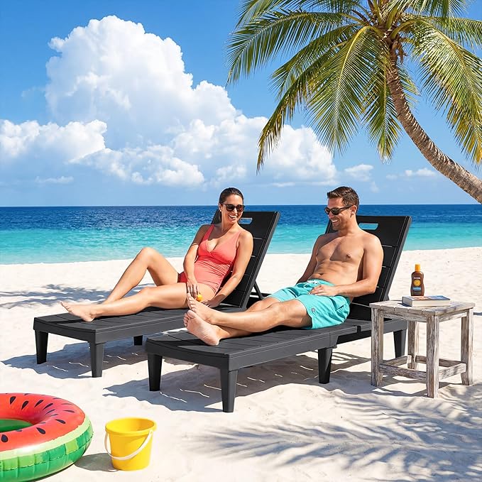 Greesum Outdoor Chaise Lounge Chair Set of 2, Waterproof 5-Position Adjustable