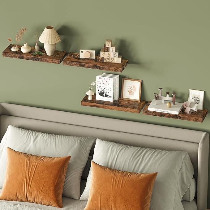 Fixwal Wood Floating Shelves, Wall Shelves Set of 4, Shelves