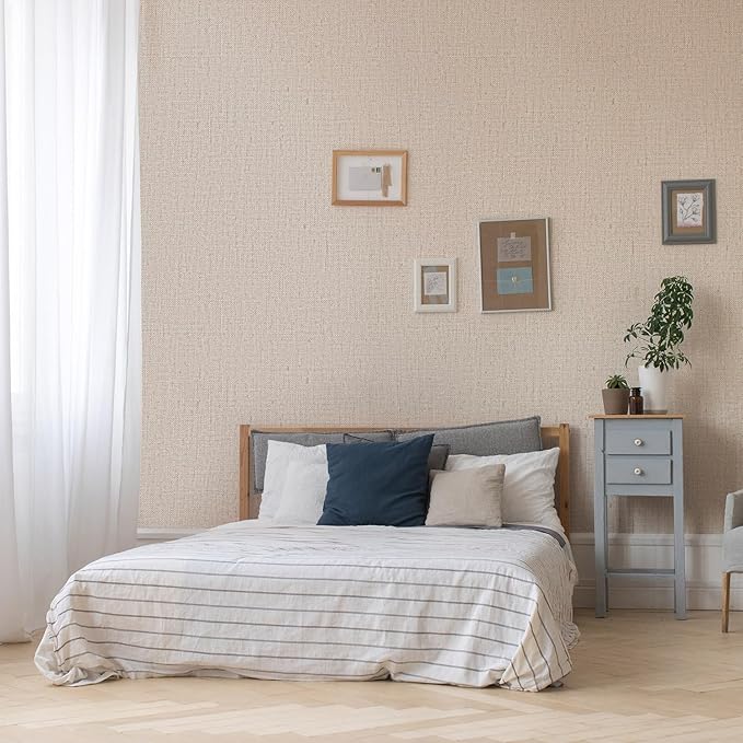 Beige Textured Contact Paper Grasscloth Wallpaper Peel and Stick Linen Self