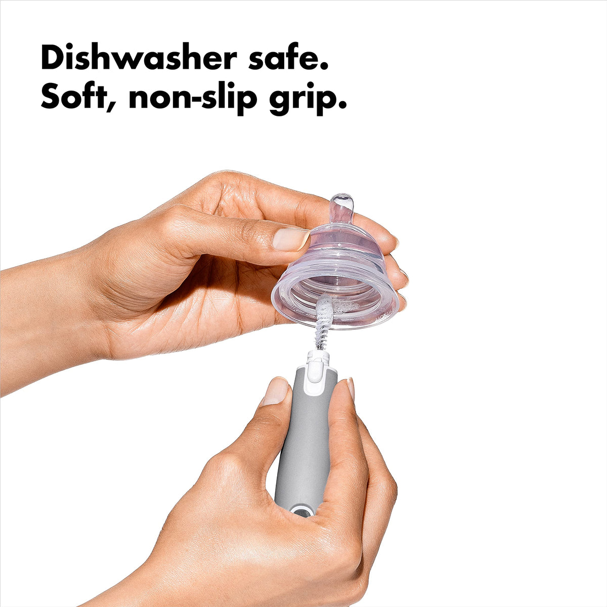 OXO Tot Bottle Brush with Nipple Cleaner and Stand – Gray, 2-Pack