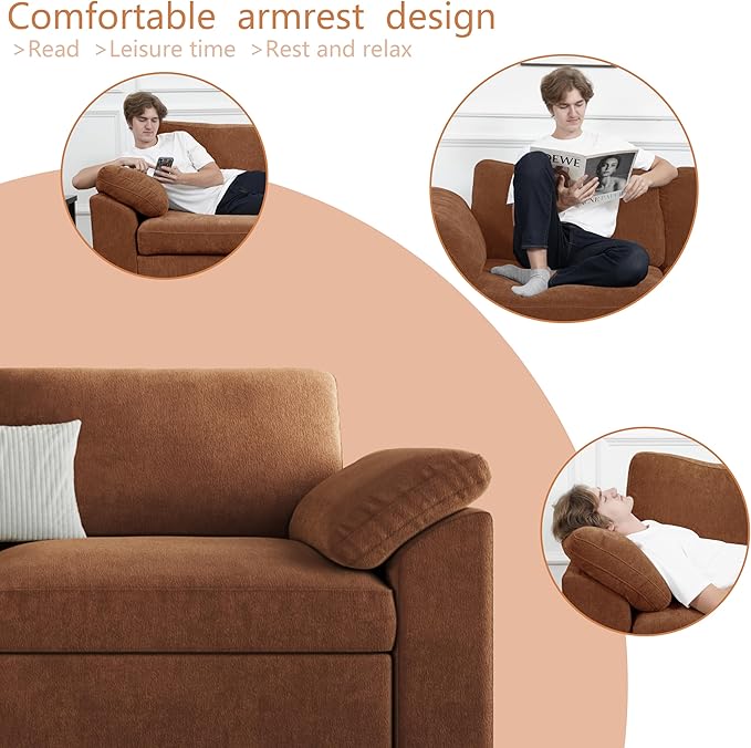 EASE MOOSE Brown Sectional Modular Sofa, Comfty 3 Seat Cloud Couch, FSC