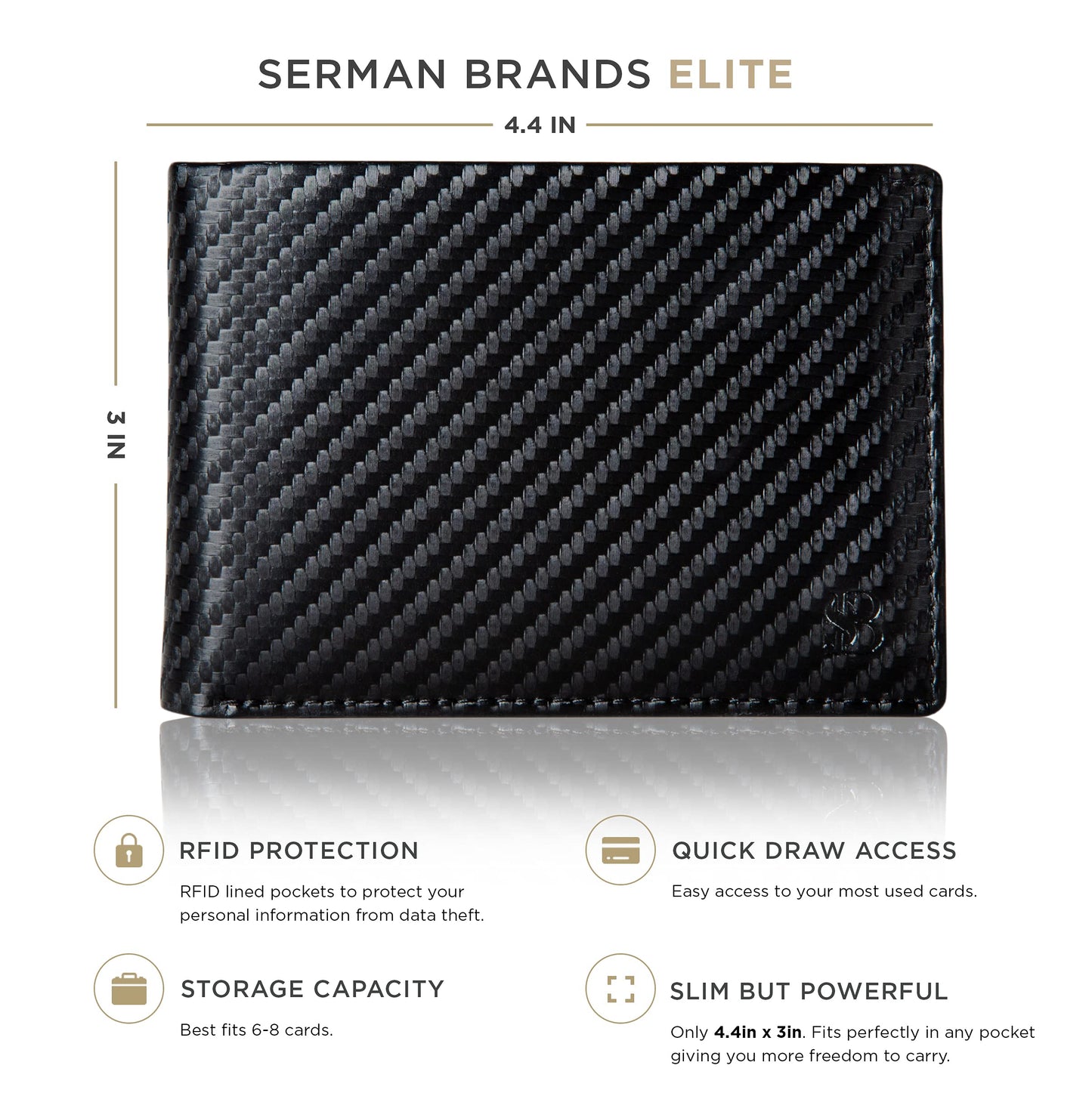 SERMAN BRANDS Mens Slim Bifold Wallet RFID Blocking Minimalist Front Pocket Full Grain Leather Wallets for Men - Thin & Stylish (Modern Black Elite)