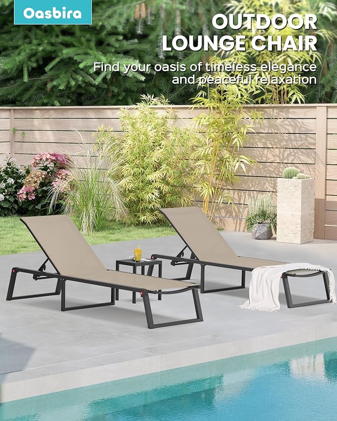 Aluminum Chaise Lounge Chair Outdoor, Foldable& No Assembly Patio Pool Lounge