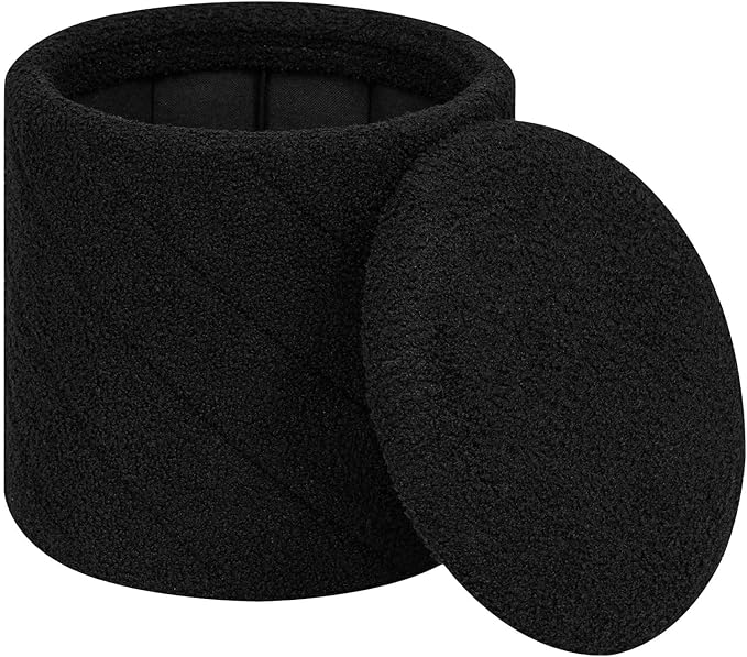 PINPLUS Ottoman with Stroage Round Boucle Ottoman and Tray Sherpa Removable