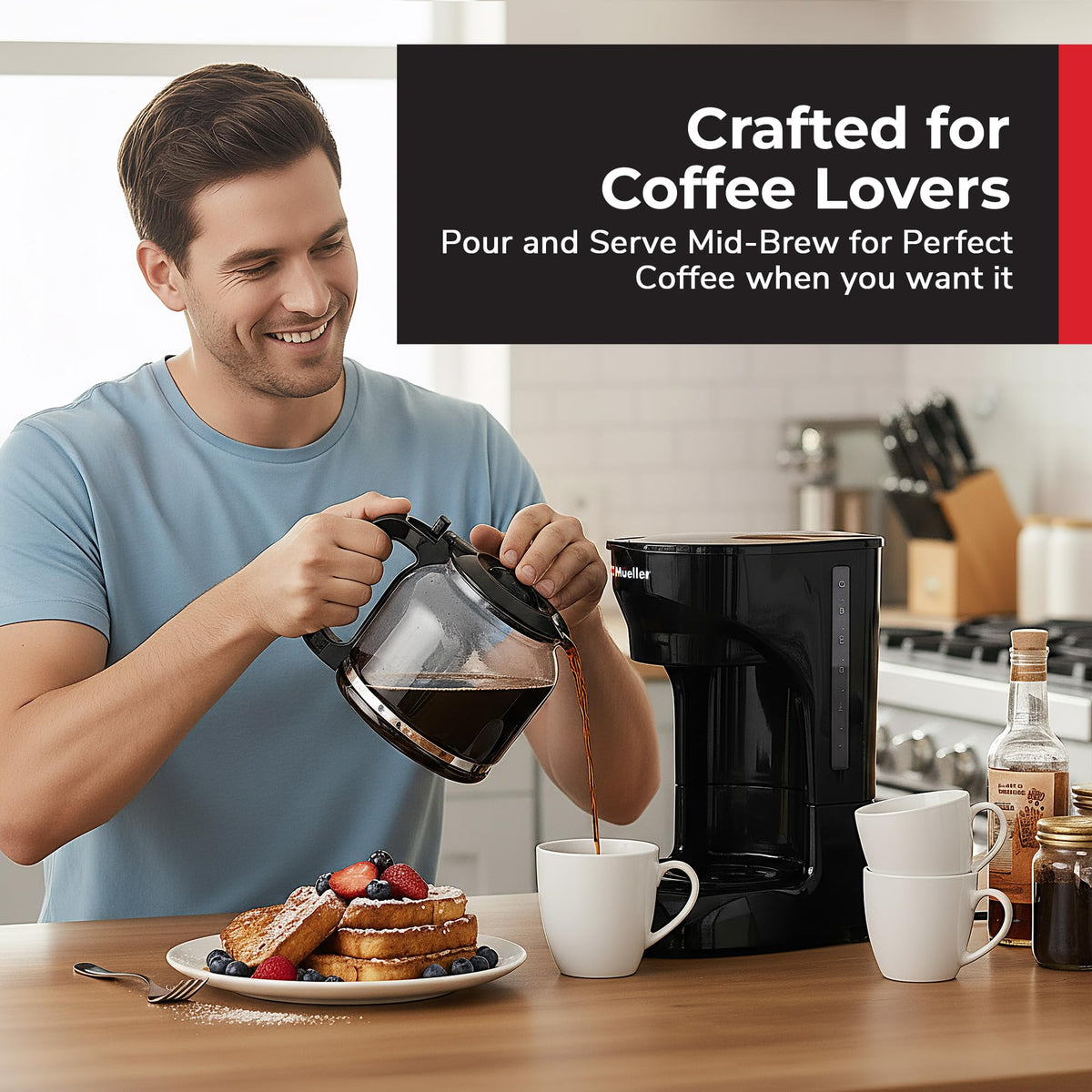 Mueller 12-Cup Drip Coffee Maker - Borosilicate Carafe, Auto-Off, Reusable Filter, Anti-Drip, Keep-Warm Function, Clear Water Level Window Coffee Machine, Kitchen Essentials & Accessories