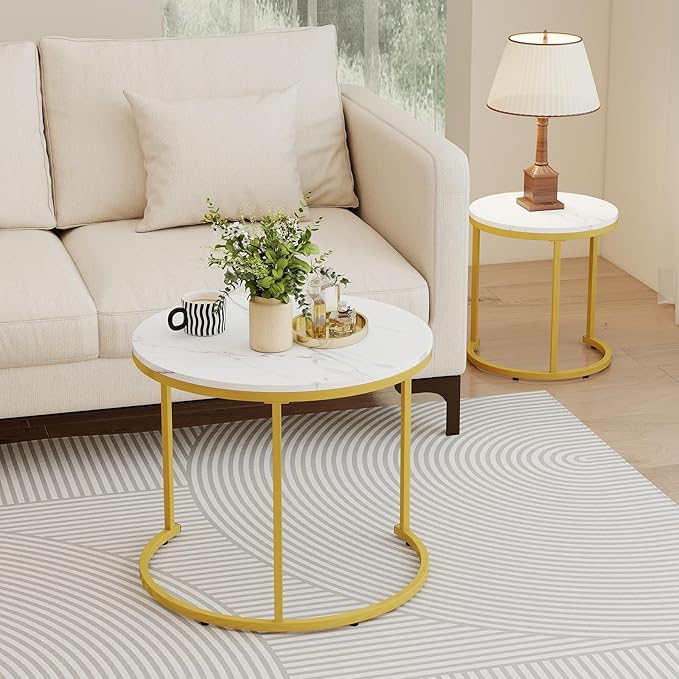 Giantex Nesting Coffee Table Set of 2, Round Stacking Side Tables