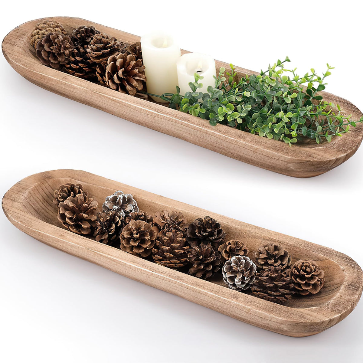MOLADRI 17 Inch Wooden Dough Bowls Decorative,Unique Centerpiece Bowl, Rustic Long Wood Bowl with Hand Carved for Table Centerpiece Decor, Farmhouse Boho Rustic Style Home Decor (17" x 5" x 2" Brown)