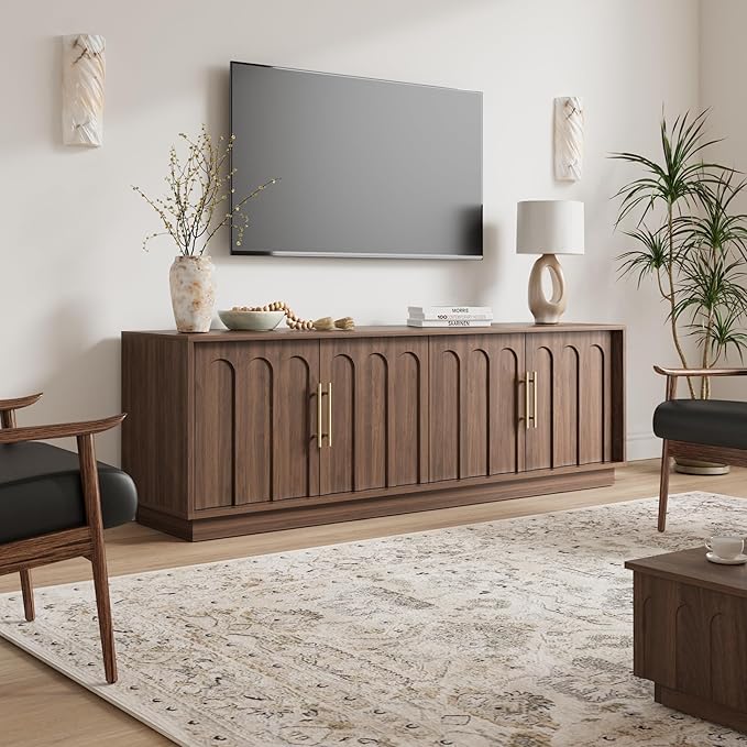 FORTUNETEC TV Stand for 75 Inch TV, Mid Century Modern TV Stand