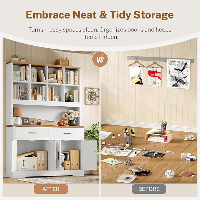 TEENFON 69" Tall Bookshelf and Bookcase, 5 Tier Floor Standing Bookshelves