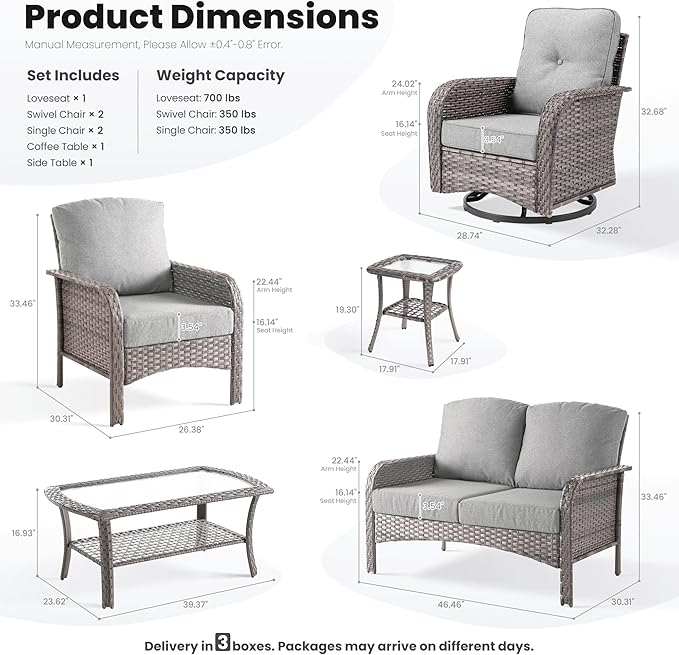 ovios 7-Piece Patio Furniture Set, Outdoor Wicker Sofa