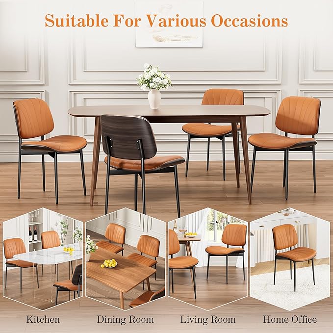 REONEY Dining Chairs Set of 2, Mid-Century Modern Upholstered PU Leather Chairs