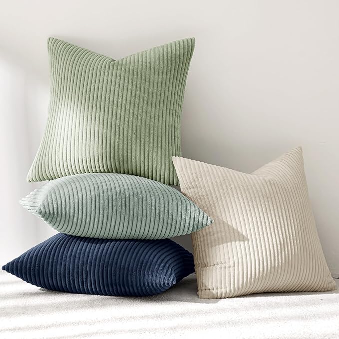 MIULEE Boho Farmhouse Muted Teal Throw Pillow Covers 18x18 Inch Set of 4