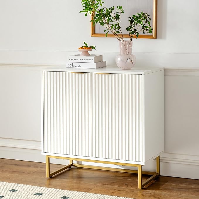 EYYTHUNG Fluted Cabinet with Storage Set of 3, Sideboard Buffet Cabinet with