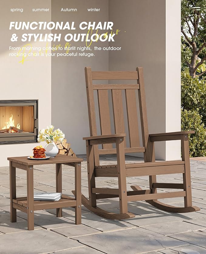 KINGYES Oversized Outdoor Rocking Chair Set of 2, All-Weather Patio Rocking