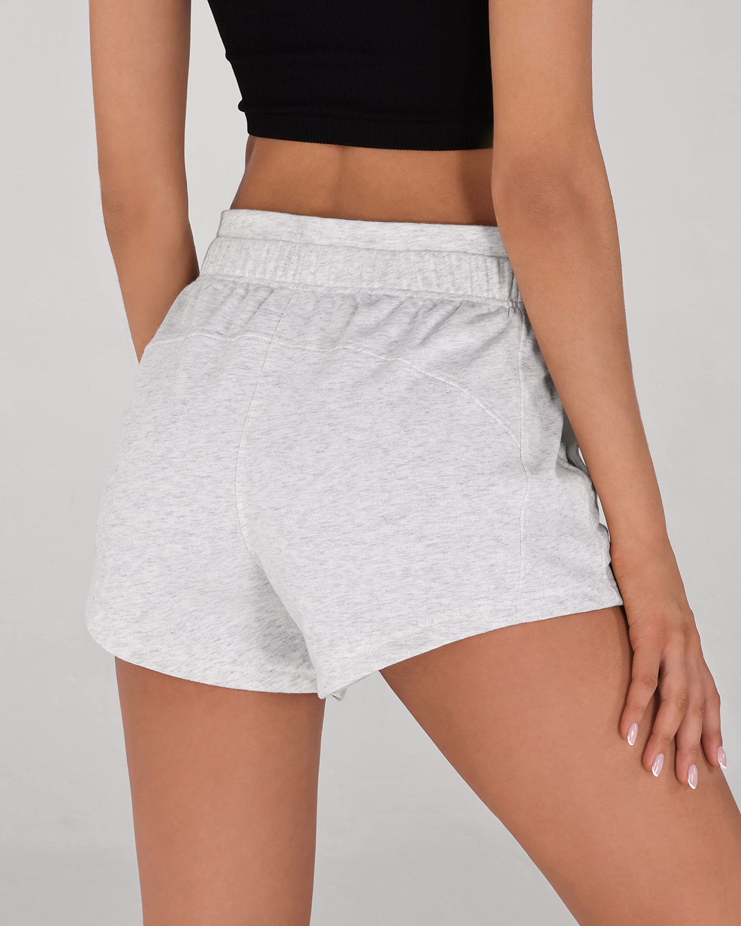 ODODOS Women's Sweat Shorts with Pockets Cotton French Terry Drawstring Summer Workout Casual Lounge Shorts, White Heather, XX-Small