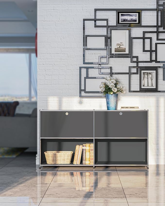 Metal Sideboard with 2 Flap Doors, DIY Modern Home Furnishing, Foyer