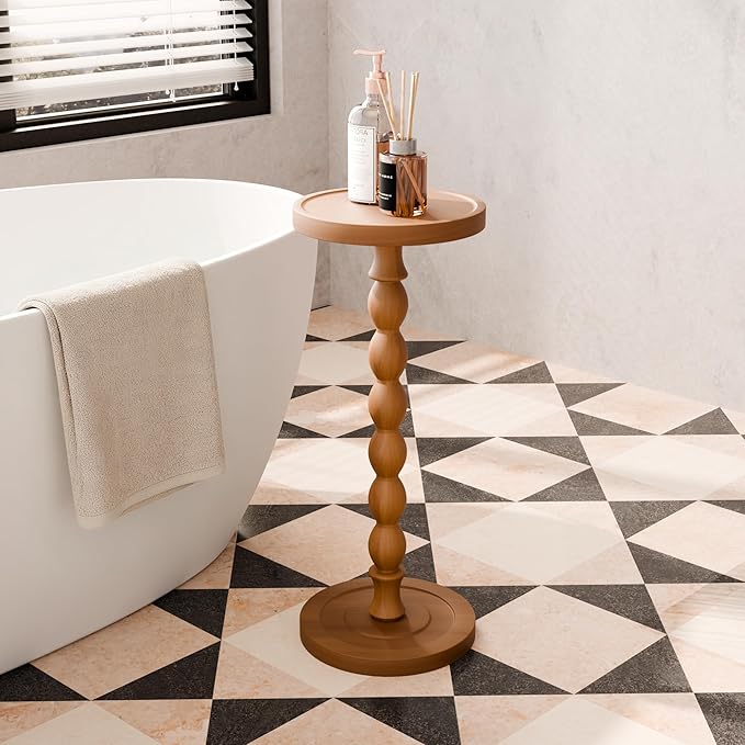Solid Wood Drink Table, Rubber Wood Small Round Side Table