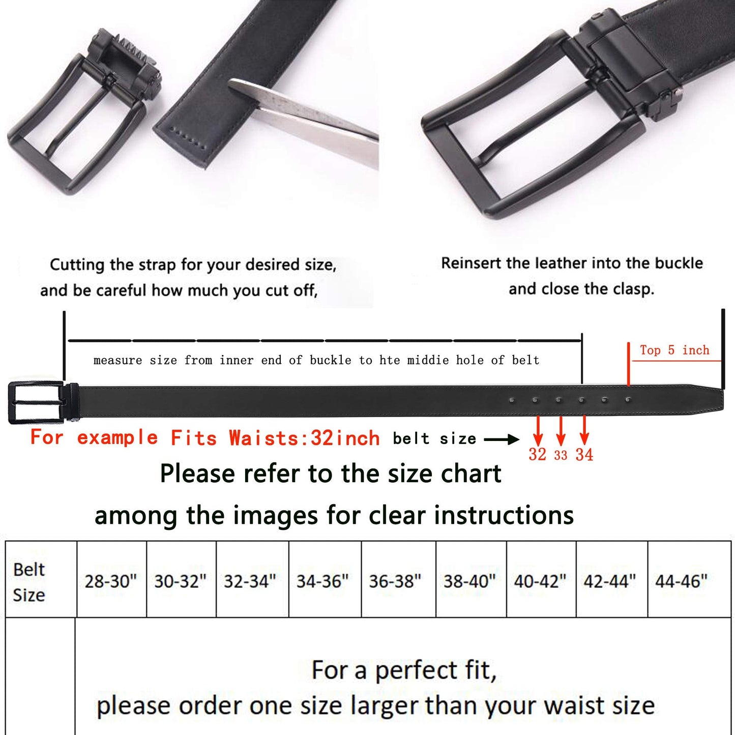 Weifert Men's Dress Belt Black Leather Belts for Jeans (32-34, Black2)