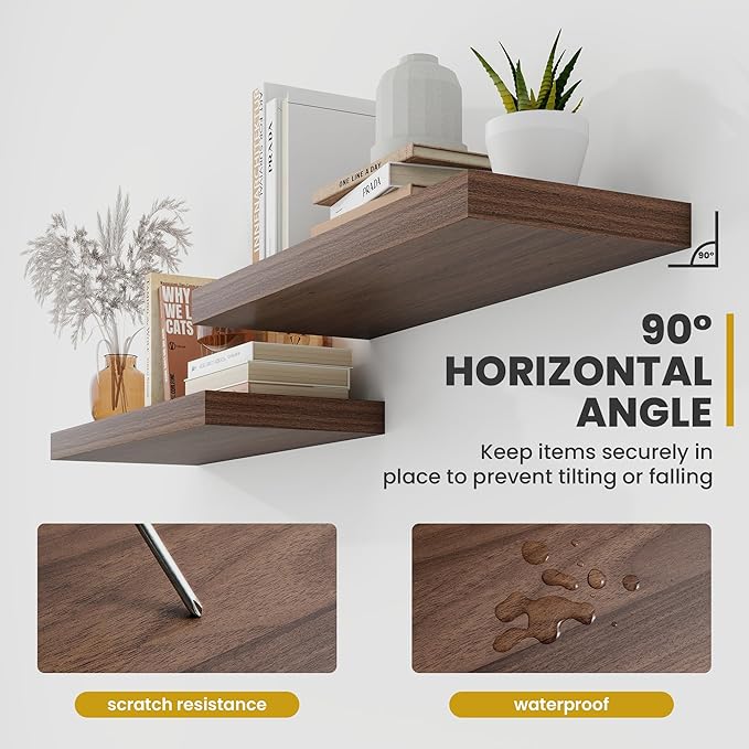 Acovy 16 Inch Floating Shelves, 9.3" Deep Floating Shelf Wall Mounted, Rustic