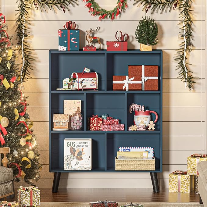 YAHARBO Blue Bookshelf, 3 Tier Book Shelf