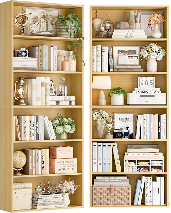 FOTOSOK 6-Tier Open Bookcase and Bookshelf Set of 2, Freestanding Display