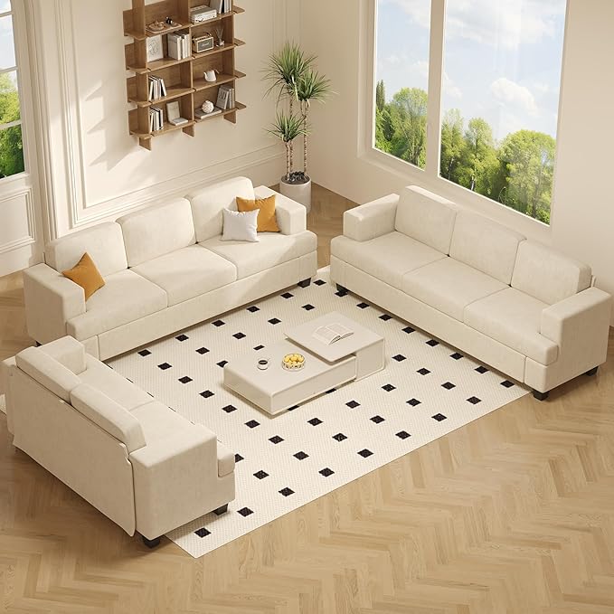 Apicizon 3 Pieces Couch Set Living Room Furniture Sets, Loveseat Sofa & 3