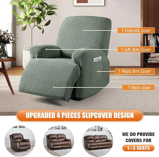 VANSOFY Oversized Recliner Chair Cover, 4-Pieces Stretch Recliner Covers