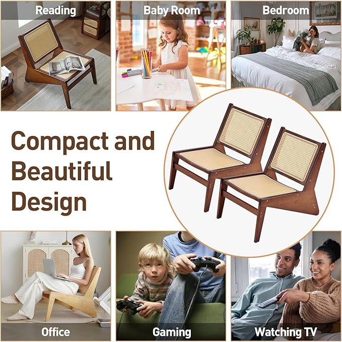 Welnow 2-Pcs Mid Century Rattan Accent Chair, Bamboo Wood Lounge Chair