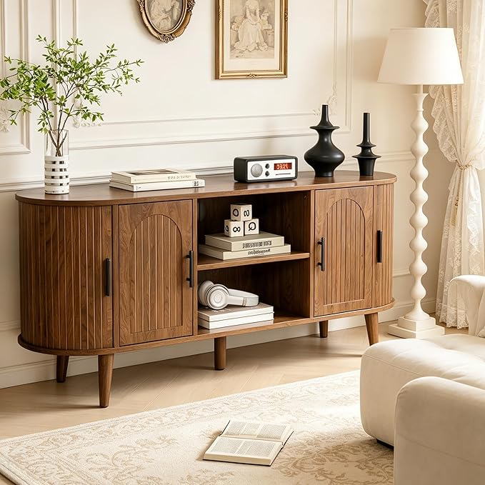 Mxtxmy 51" Fluted TV Stand, Mid-Century Modern Entertainment Center