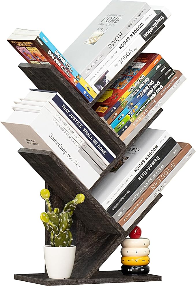 SHEEPAM 5 Tier Tree Book Shelf, Small Desktop Bookshelf