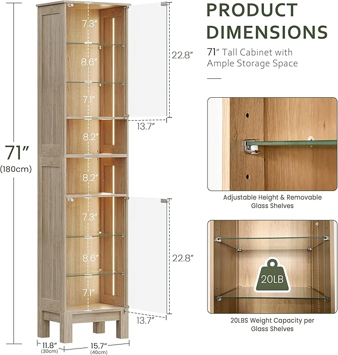 Glass Display Cabinet, 8-Tier Curio Cabinets
