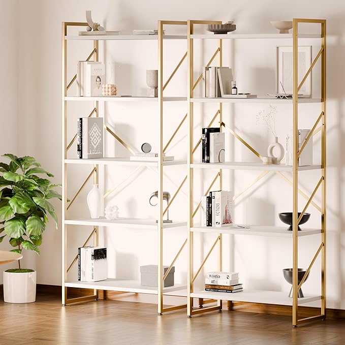 Shintenchi 5 Tiers Bookshelf, Classically Tall Bookcase Shelf, Industrial Book