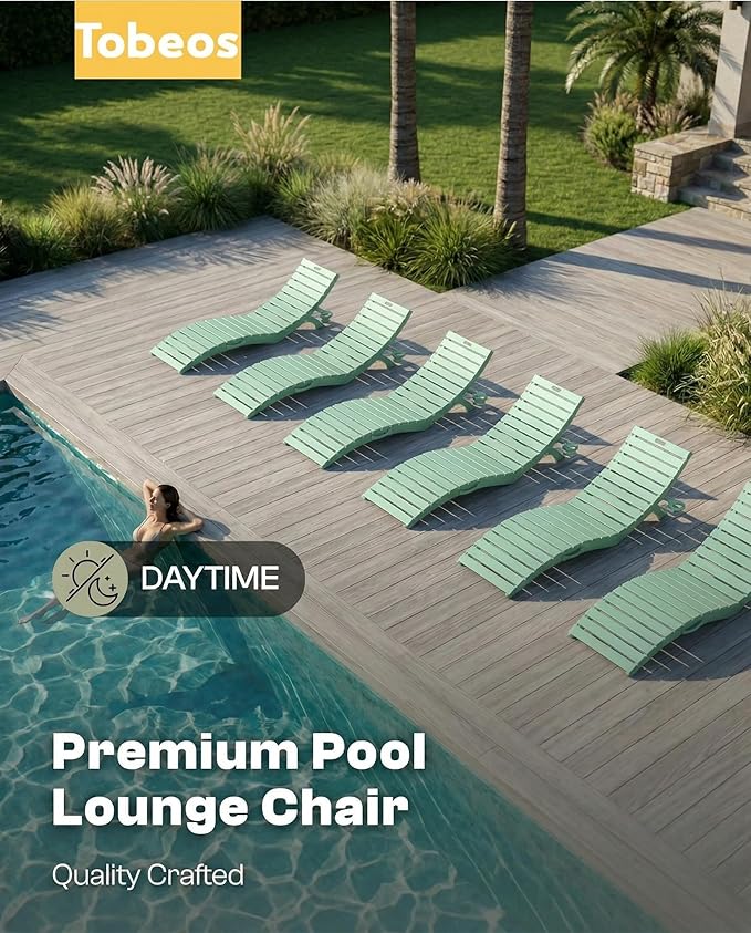 Folding HDPE Pool Lounge Chairs Set of 4, Pre-Assembled Outdoor Chaise Lounge