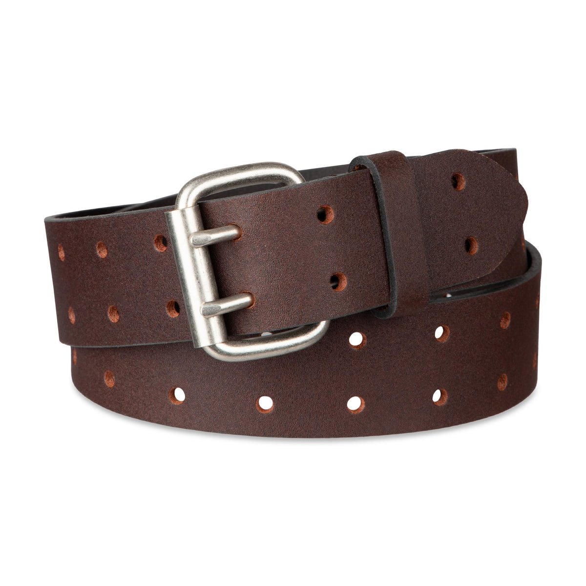 Dickies Work Belt for Men - Leather with Double Prong Buckle for Jeans and Heavy Duty Construction,Brown,36