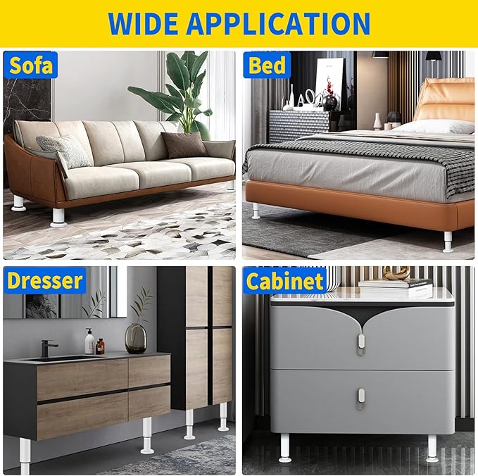 4 Pcs Adjustable Height Furniture Support Legs 3.15-4.72 inch, Metal Heavy Duty