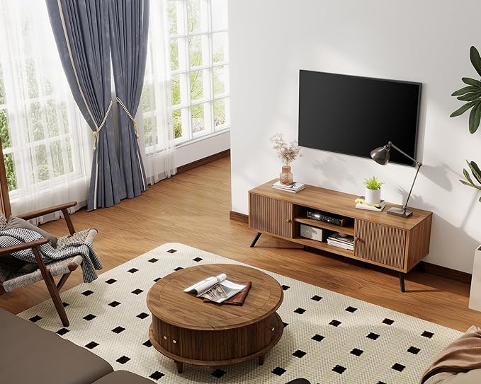COMHOMA TV Stand for Living Room, Mid Century Modern Entertainment Center for