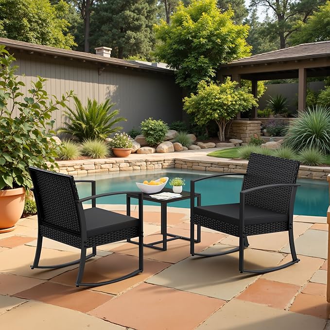 Homall Patio Furniture Set 3 Piece Resin Outdoor Bistro Set Rocking Patio Chairs