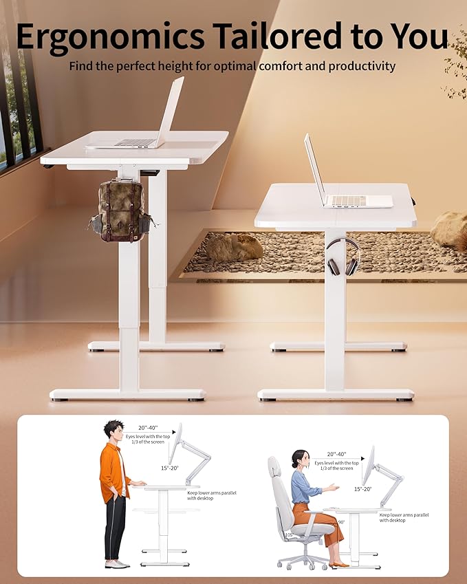 BIZUM Electric Standing Desk 63 x 24 Inch Computer Desk-Gaming Desk White Home