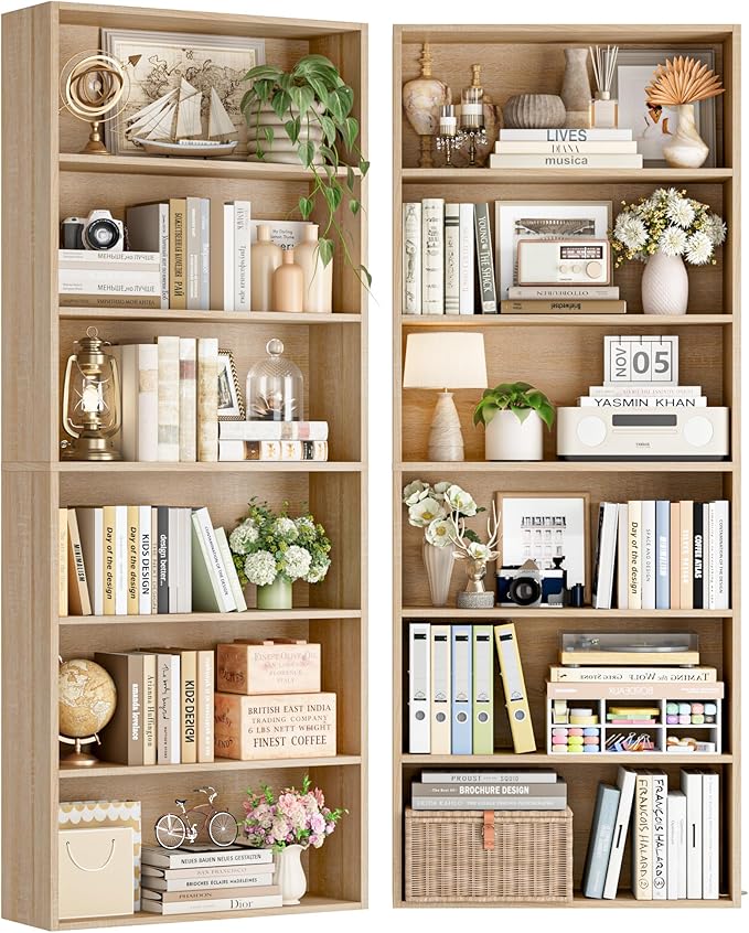 FOTOSOK 6-Tier Open Bookcase and Bookshelf Set of 2, Freestanding Display