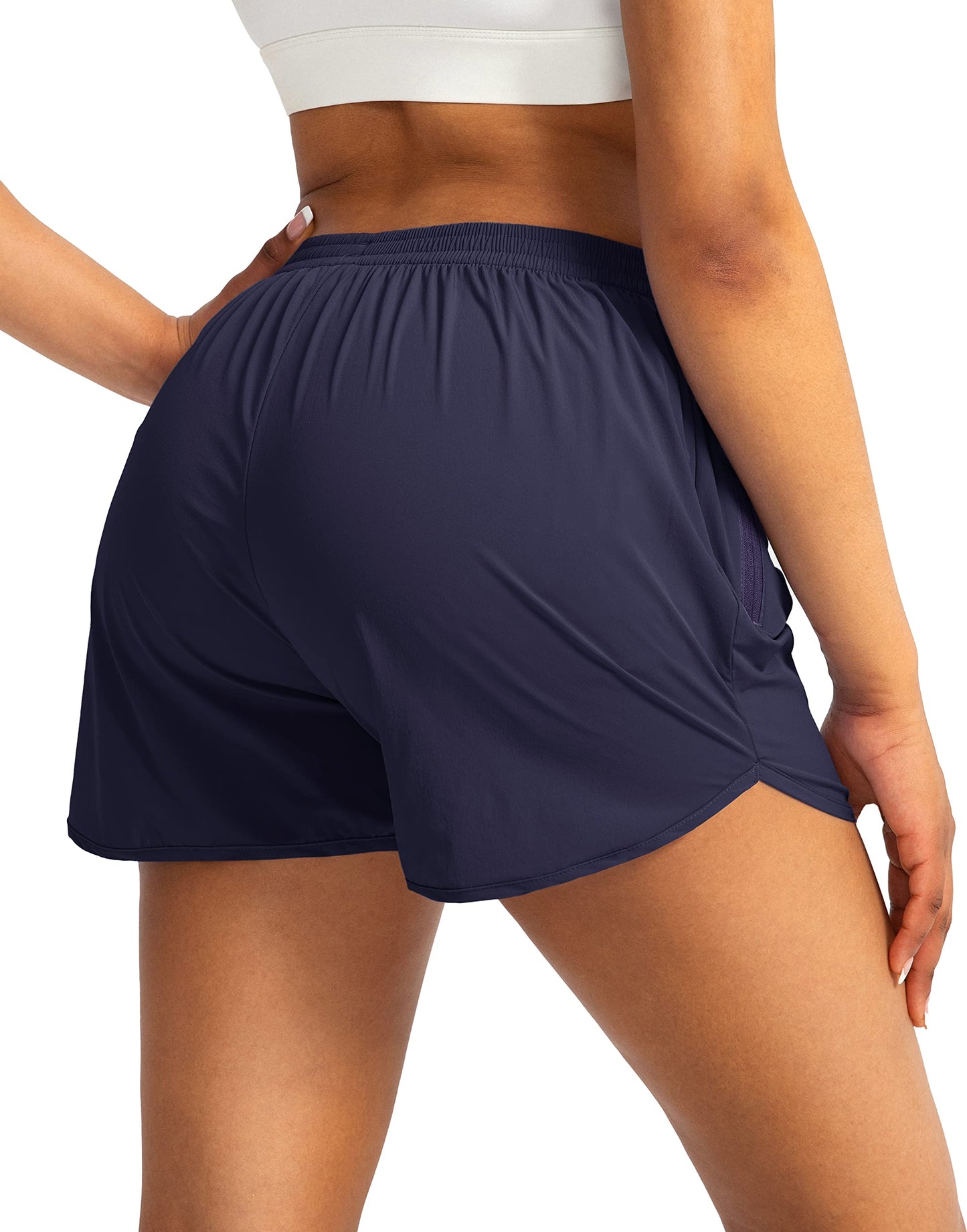 G Gradual Women's Running Shorts with Zipper Pockets Quick Dry Athletic Workout Gym 3" Short Shorts for Women with Comfy Liner (Navy Blue, Large)